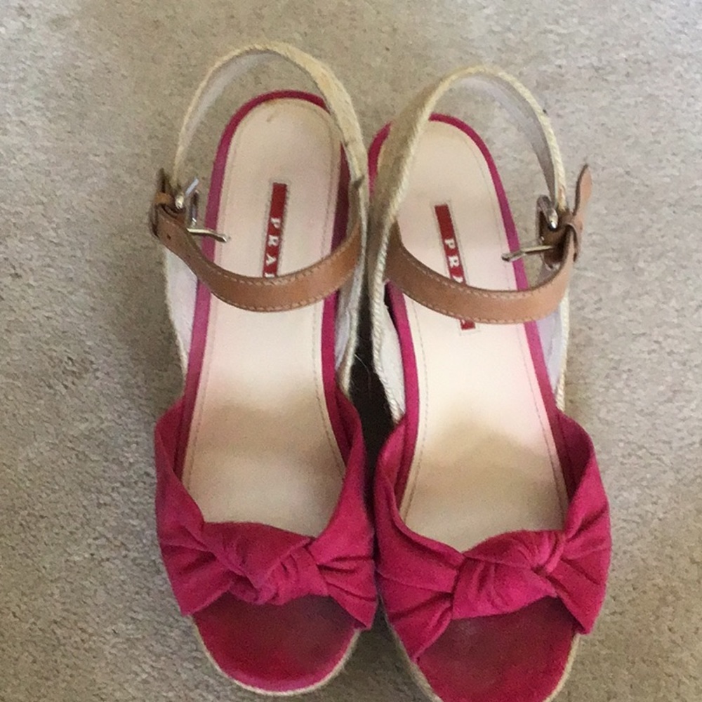 Prada  Peonia Suede Platform Wedge Open Sandals Authentic. - Picture 2 of 10